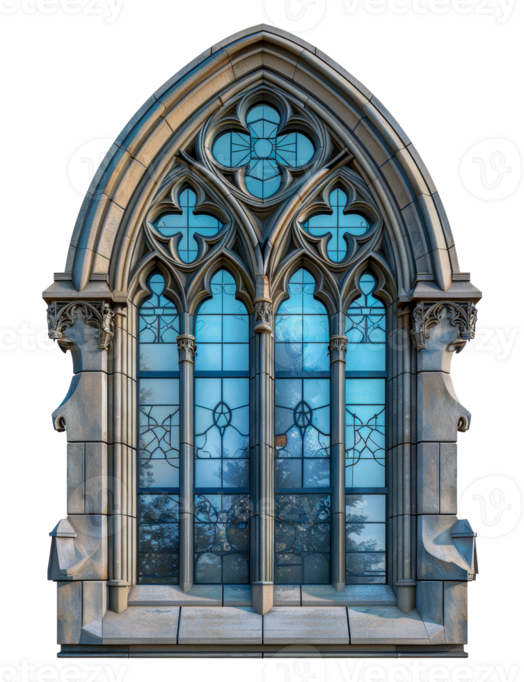 Gothic stone arch window, cut out - stock .. png