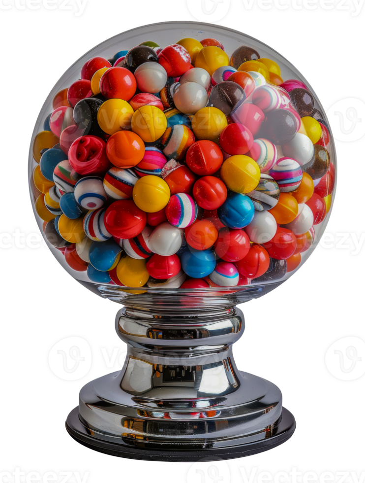 Vintage gumball machine filled with colorful candy, cut out - stock . png