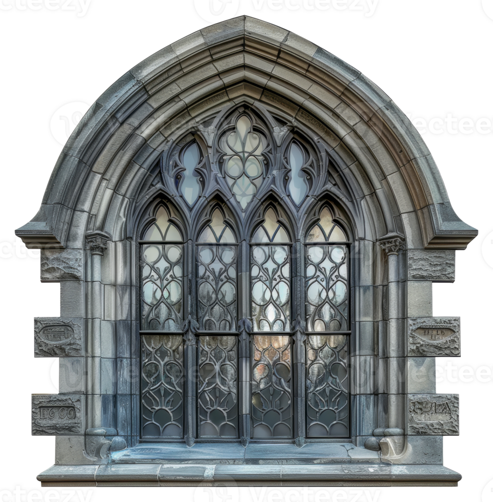 Gothic stone arch window, cut out - stock .. png