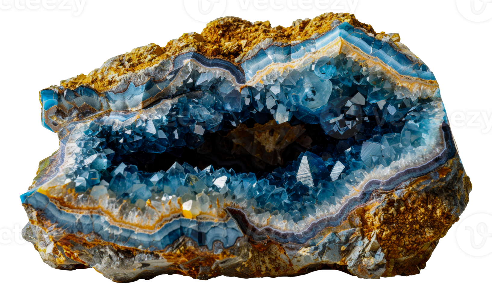 Geode rock with crystalline interior, cut out - stock .. png