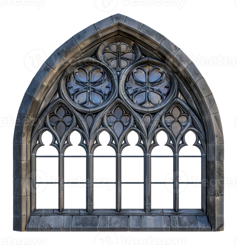 Gothic stone arch window, cut out - stock .. png