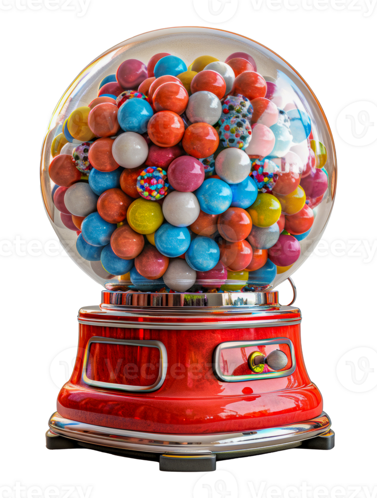 Vintage gumball machine filled with colorful candy, cut out - stock . png