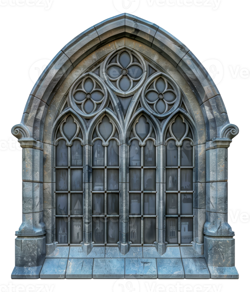 Gothic stone arch window, cut out - stock .. png