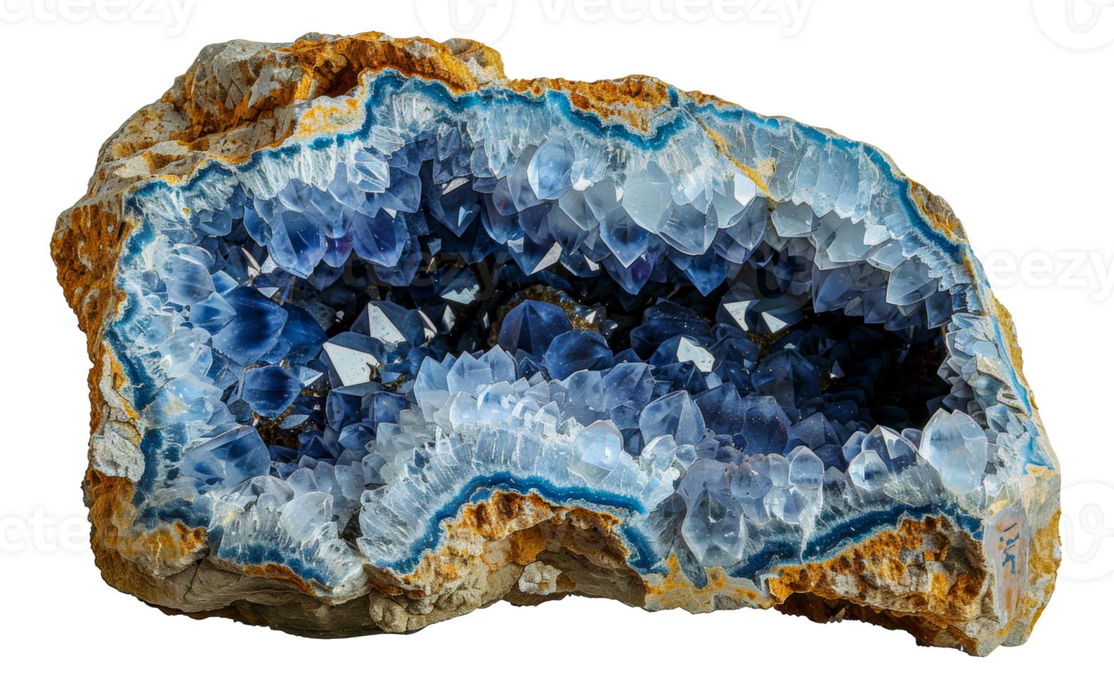 Geode rock with crystalline interior, cut out - stock .. png