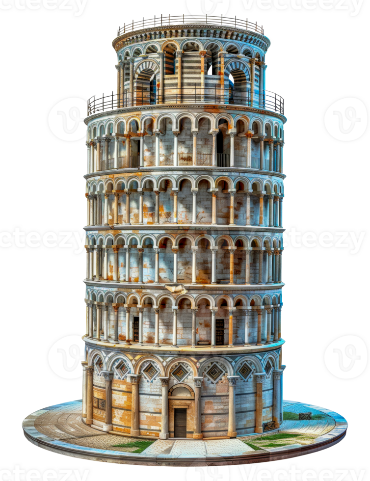 Iconic leaning tower, cut out - stock .. png