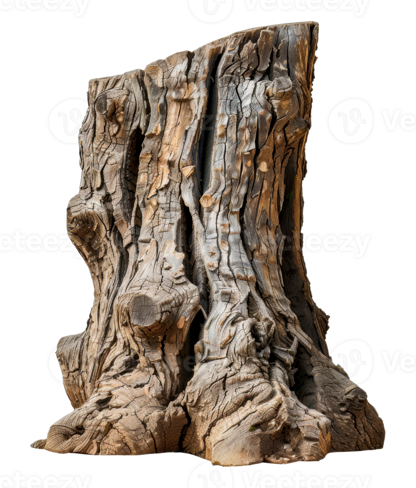 Ancient weathered tree trunk, cut out - stock .. png