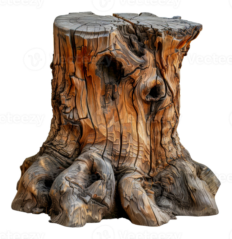 Ancient weathered tree trunk, cut out - stock .. png