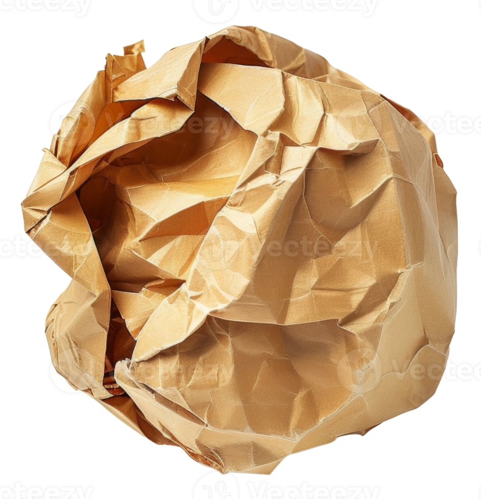 A piece of paper is crumpled and torn, with a brown color - stock .. png