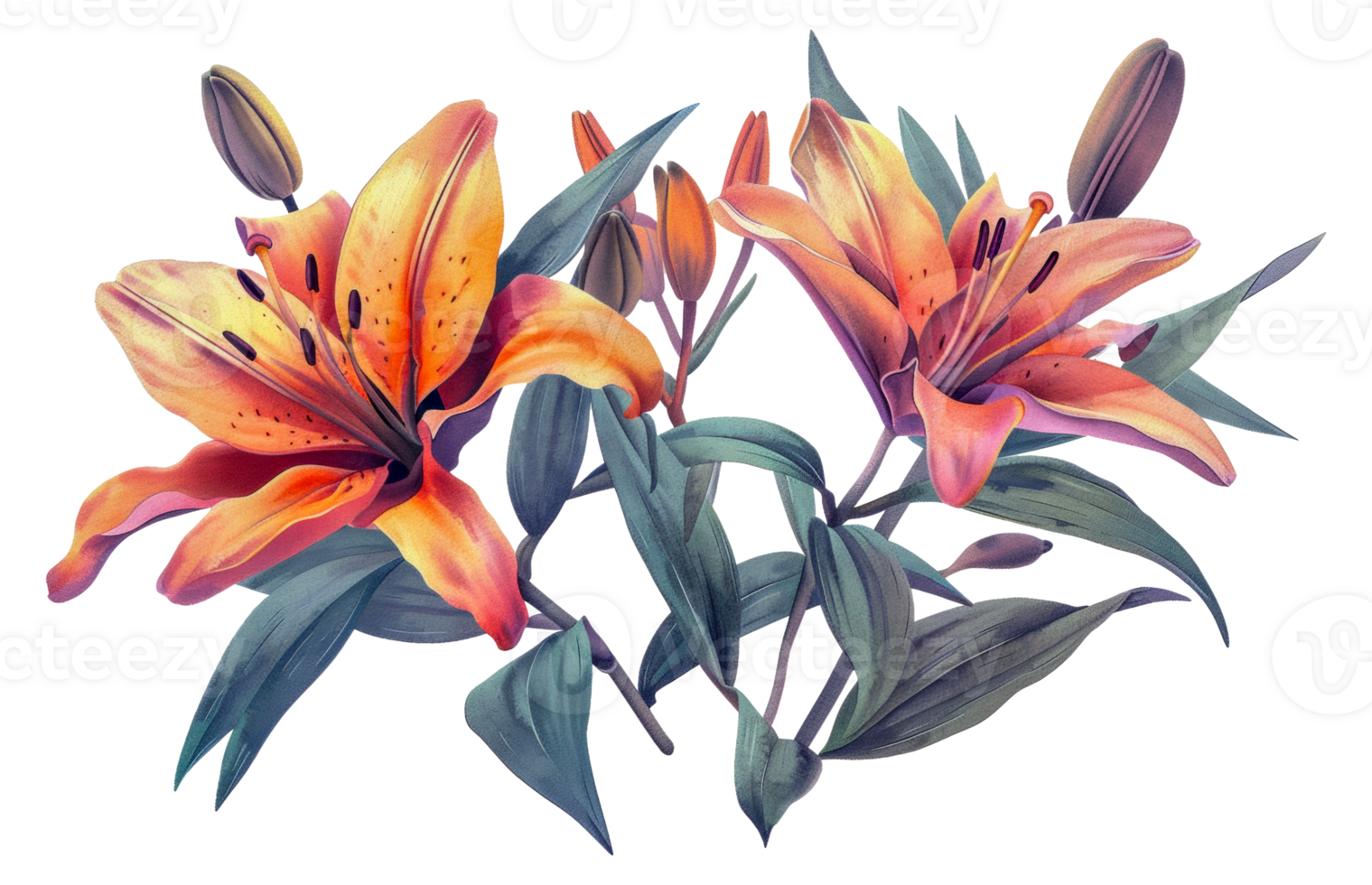 Two orange lilies are in a drawing - stock .. png