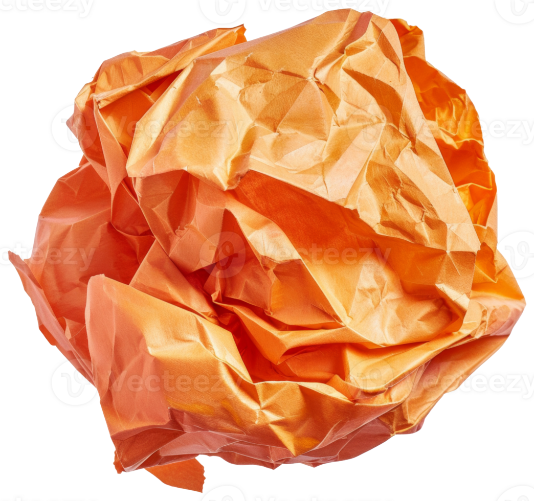 A crumpled piece of orange paper with a shiny surface - stock .. png