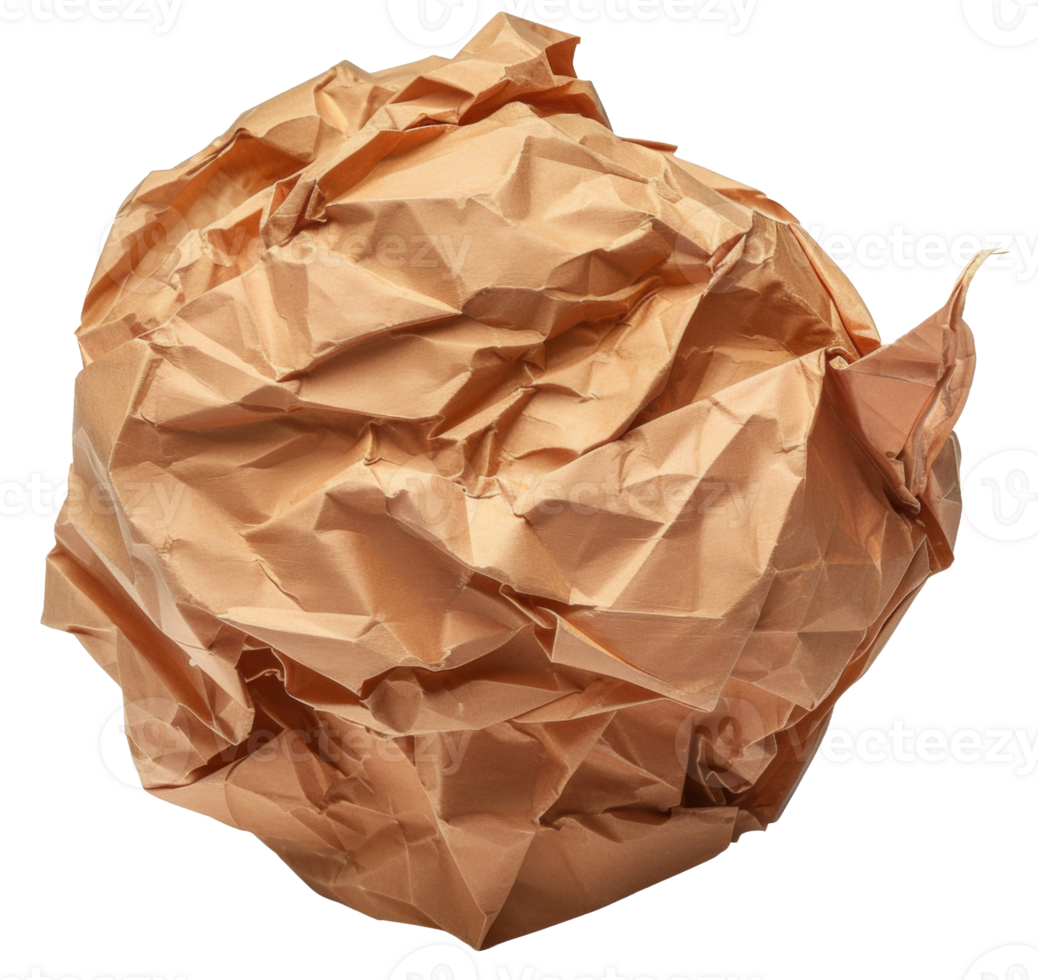 A crumpled piece of paper with a brown color - stock .. png