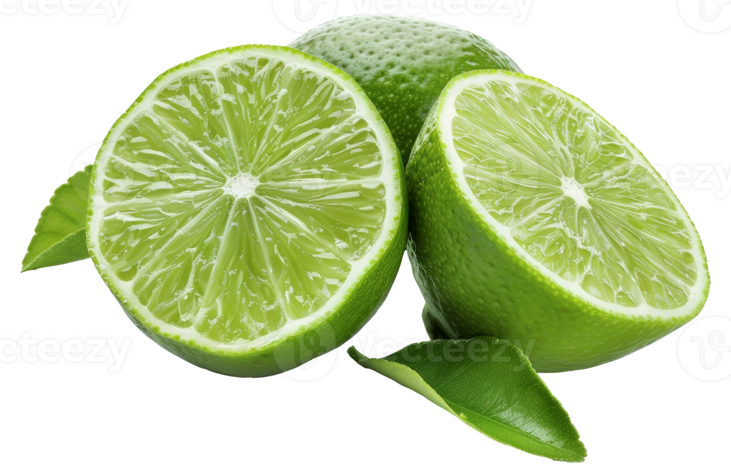A lime is cut in half and has a green leaf on top - stock .. png