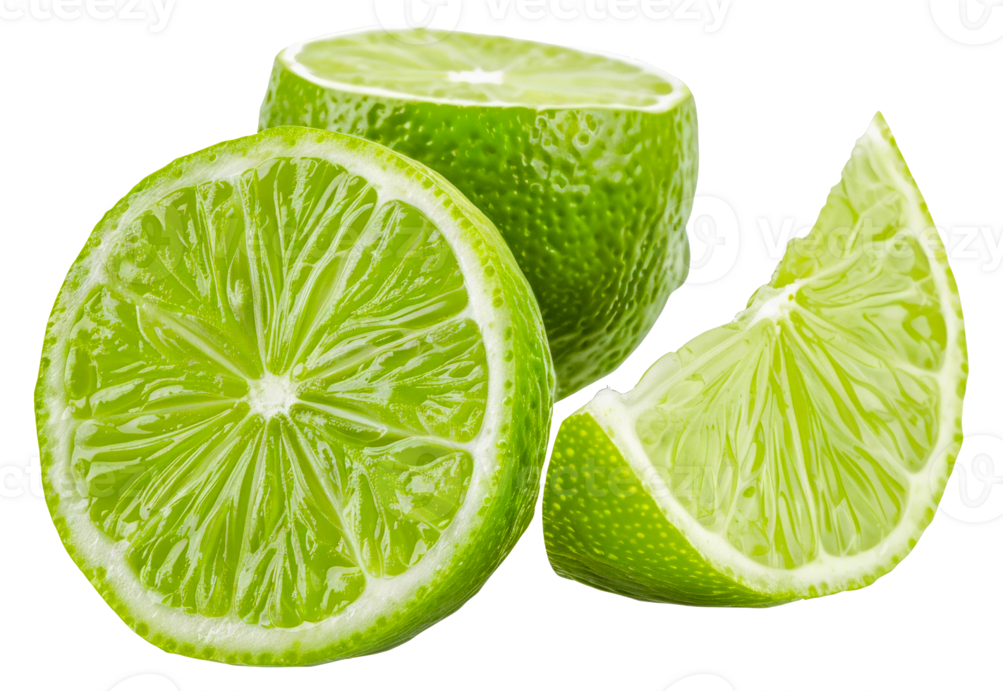 A lime is cut in half and has a green top - stock .. png