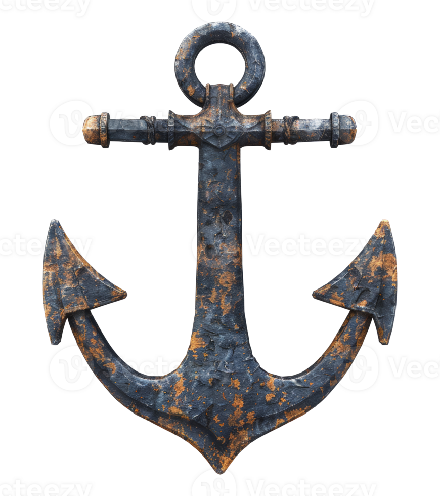 Rustic old metal anchor with weathered texture, cut out - stock .. png