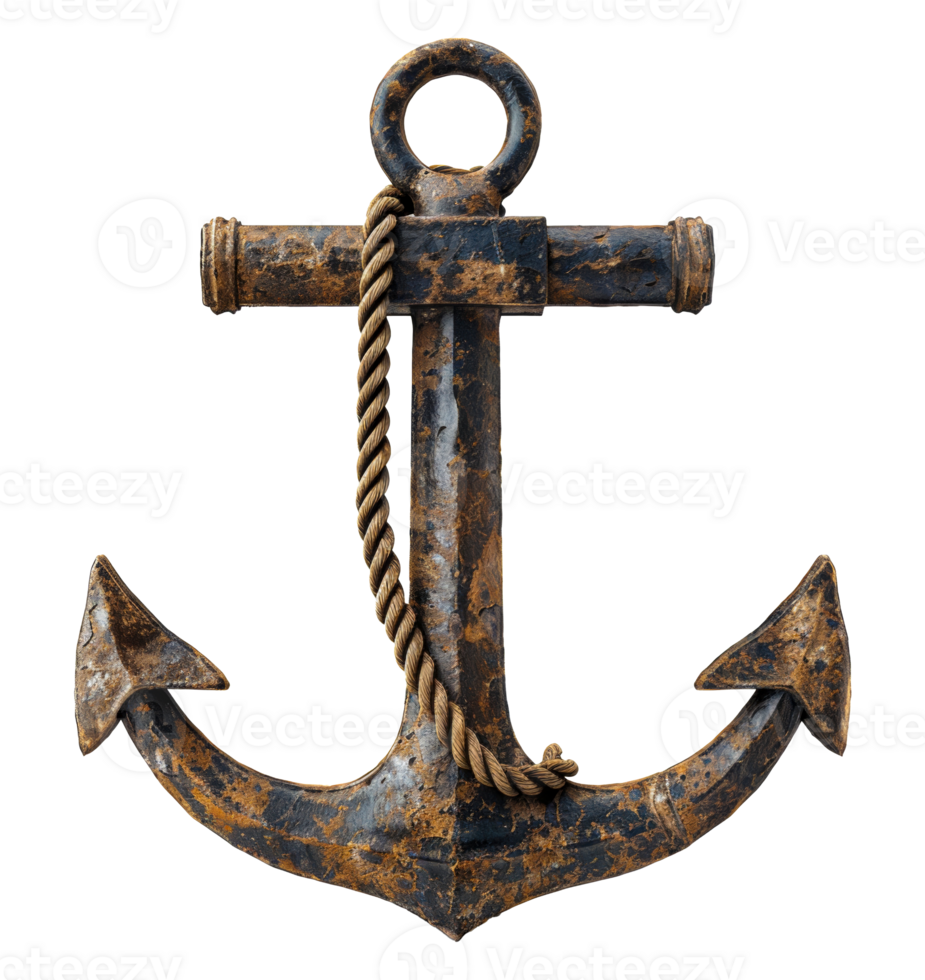Rustic old metal anchor with weathered texture, cut out - stock .. png