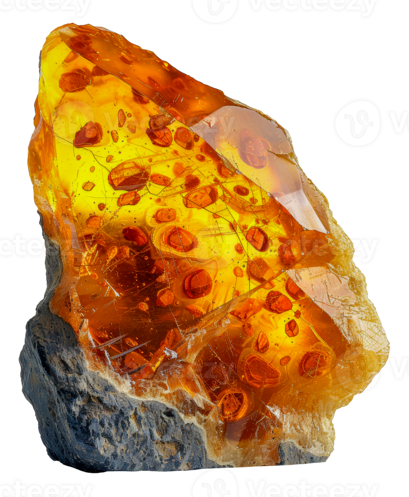 Brilliant amber gemstone with natural inclusions and light refractions, cut out - stock .. png
