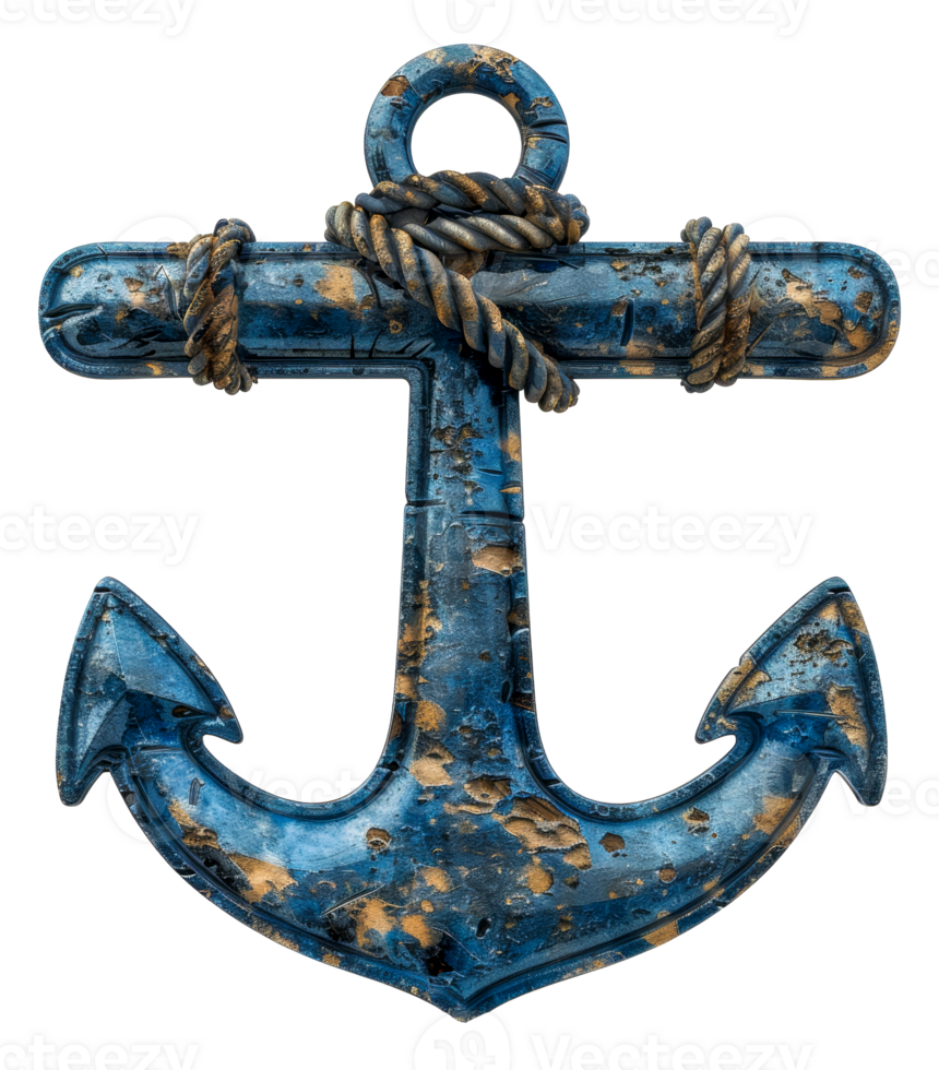 Rustic old metal anchor with weathered texture, cut out - stock .. png