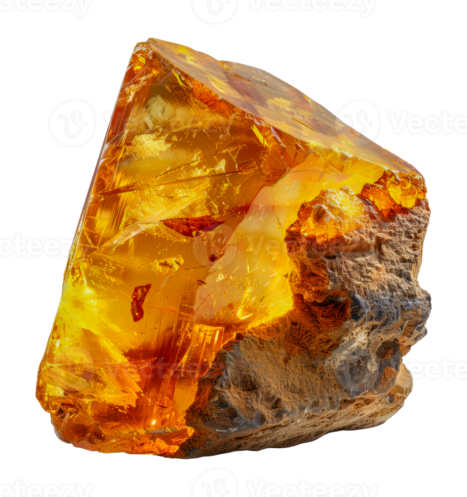 Brilliant amber gemstone with natural inclusions and light refractions, cut out - stock .. png
