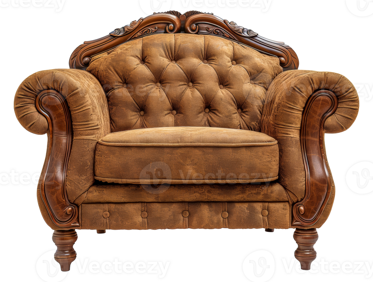 Vintage tufted armchair in textured fabric, cut out - stock .. png