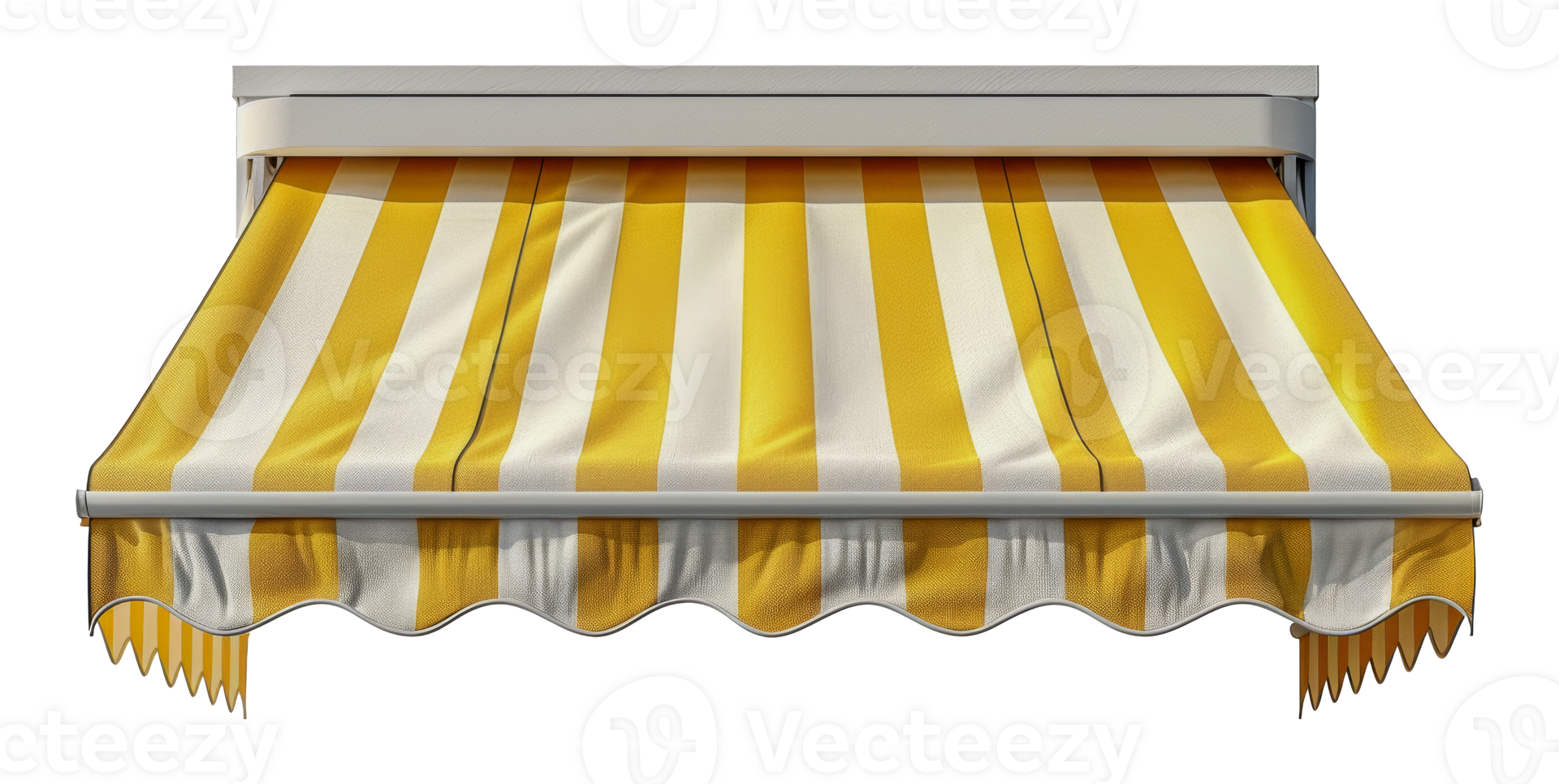Yellow and white striped awning over window, cut out - stock .. png