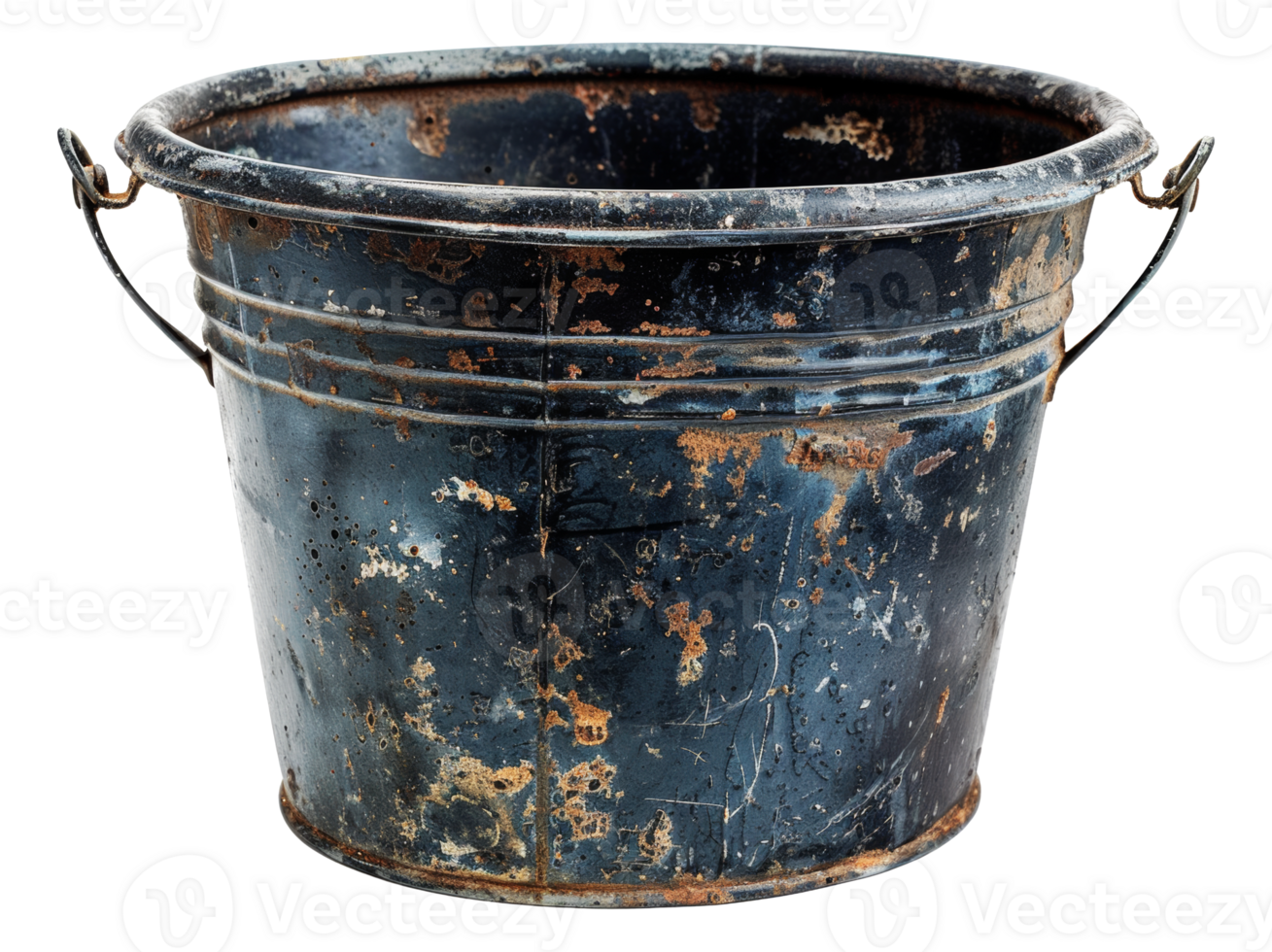 Rusty old metal bucket, cut out - stock .. png