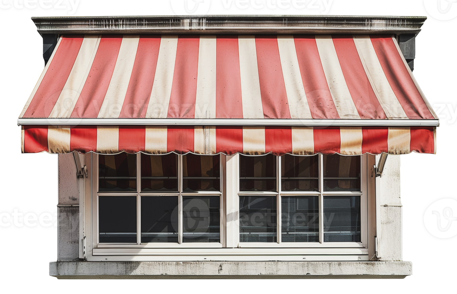 Red and white striped awning over window, cut out - stock .. png