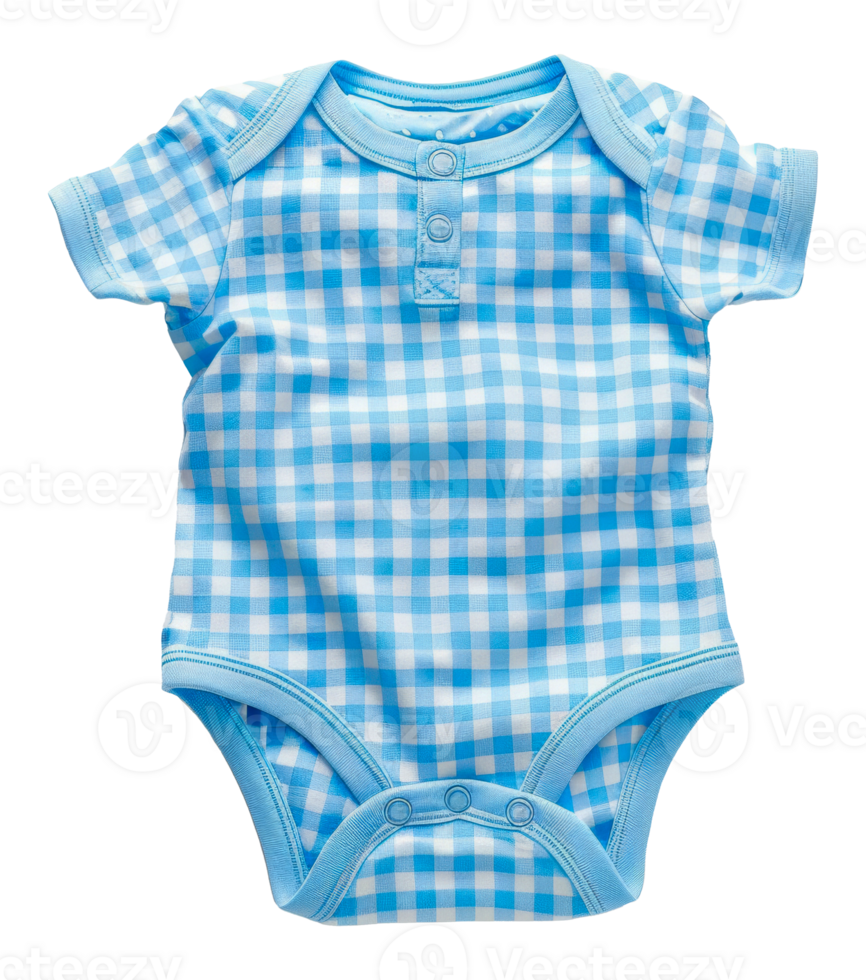 Blue checked baby onesie perfect for daily wear, cut out - stock .. png