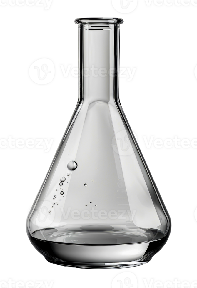 Transparent laboratory flask with pure water, cut out - stock .. png
