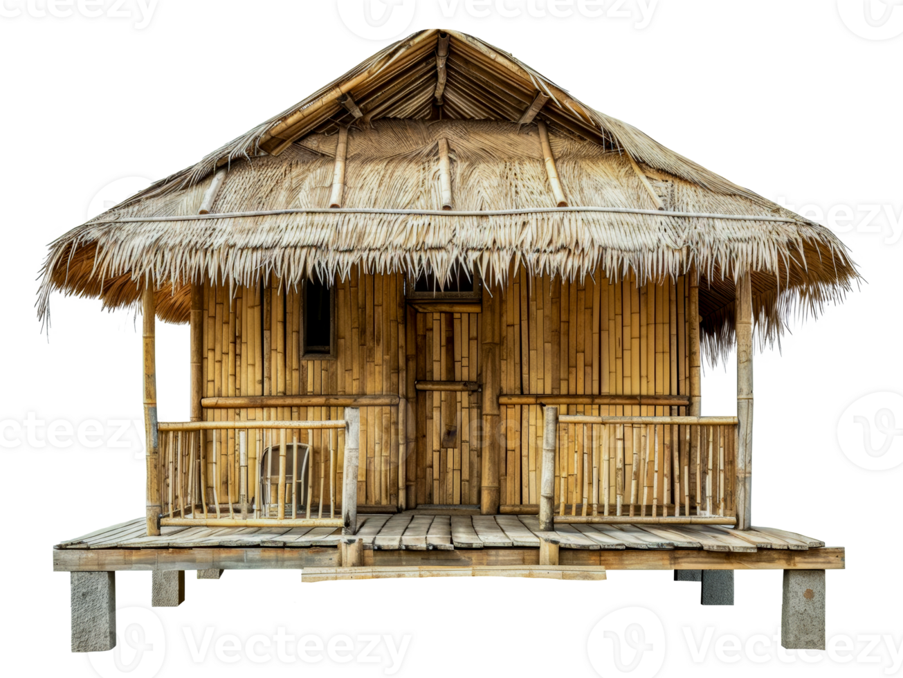 Exotic thatched bamboo cottage, cut out - stock . png