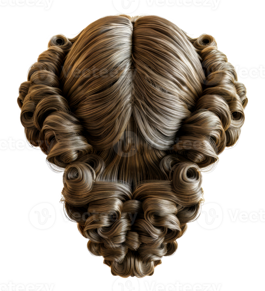 Sophisticated brunette wig styled with textured curls, cut out - stock .. png