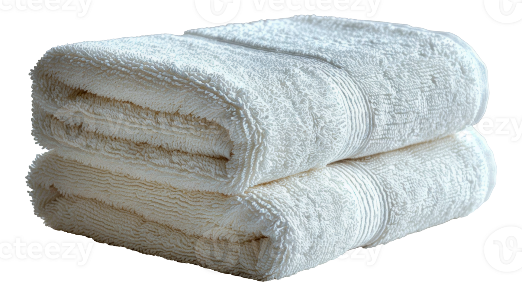 Neat stack of white textured towels, cut out - stock .. png