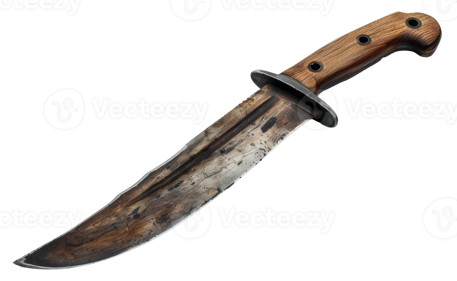 Antique curved knife with wooden handle, cut out - stock .. png