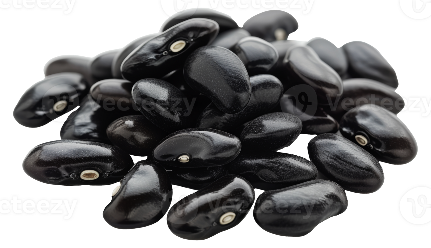 Shiny black beans piled high, cut out - stock .. png