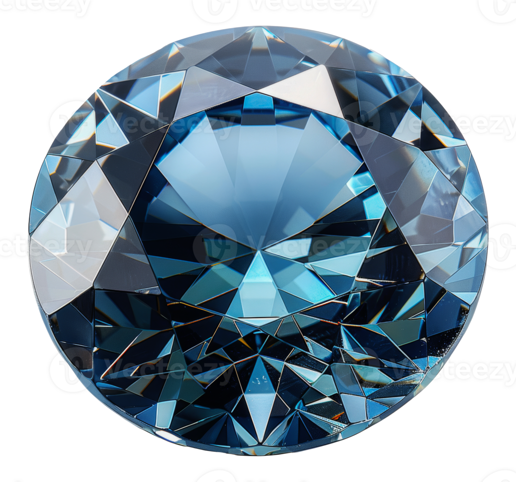 Circular blue gemstone with intricate facet design, cut out - stock .. png