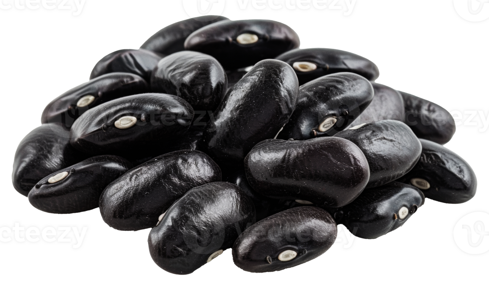 Shiny black beans piled high, cut out - stock .. png