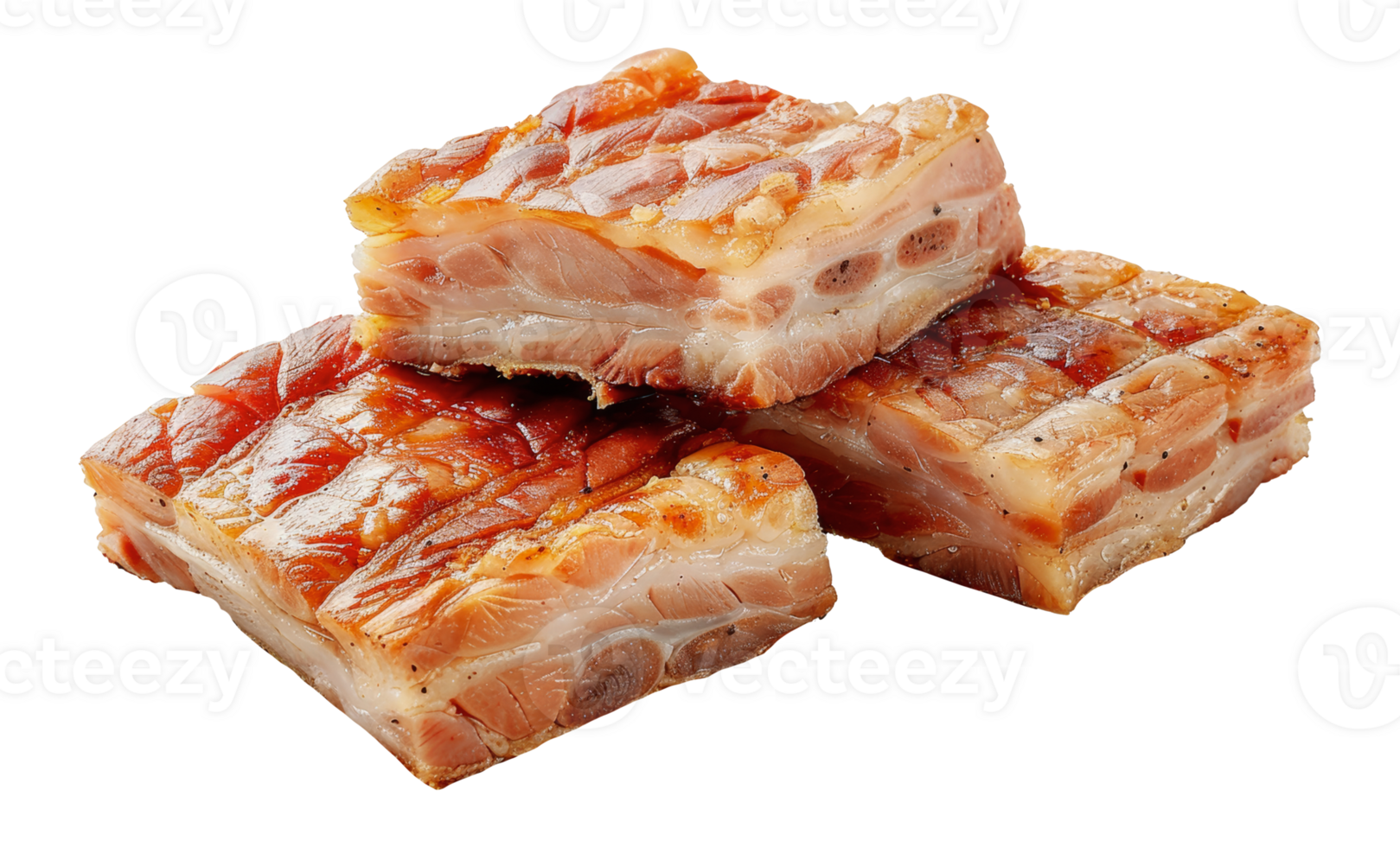 Succulent pork belly slices perfectly cooked and ready to serve, cut out - stock .. png