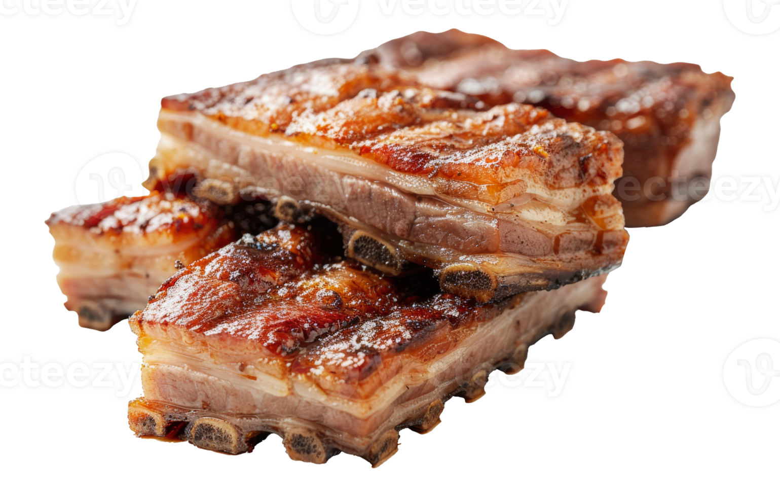 Succulent pork belly slices perfectly cooked and ready to serve, cut out - stock .. png