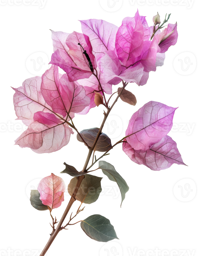 Tall bougainvillea plant with purple flowers, cut out - stock .. png