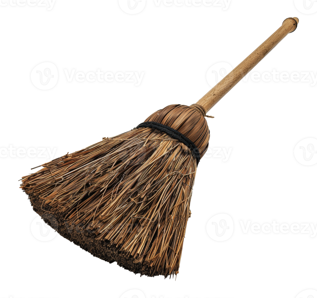 Traditional handcrafted straw broom, cut out - stock .. png