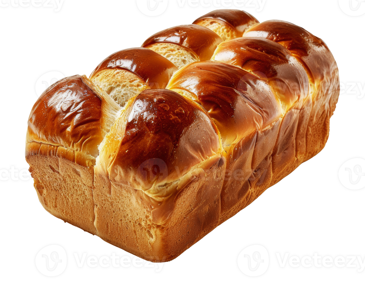 Golden brown braided bread loaf, cut out - stock .. png