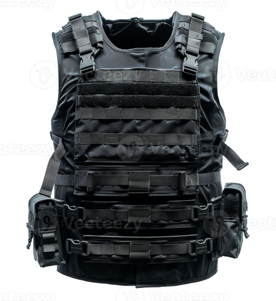 Black tactical bulletproof vest, cut out - stock .. png