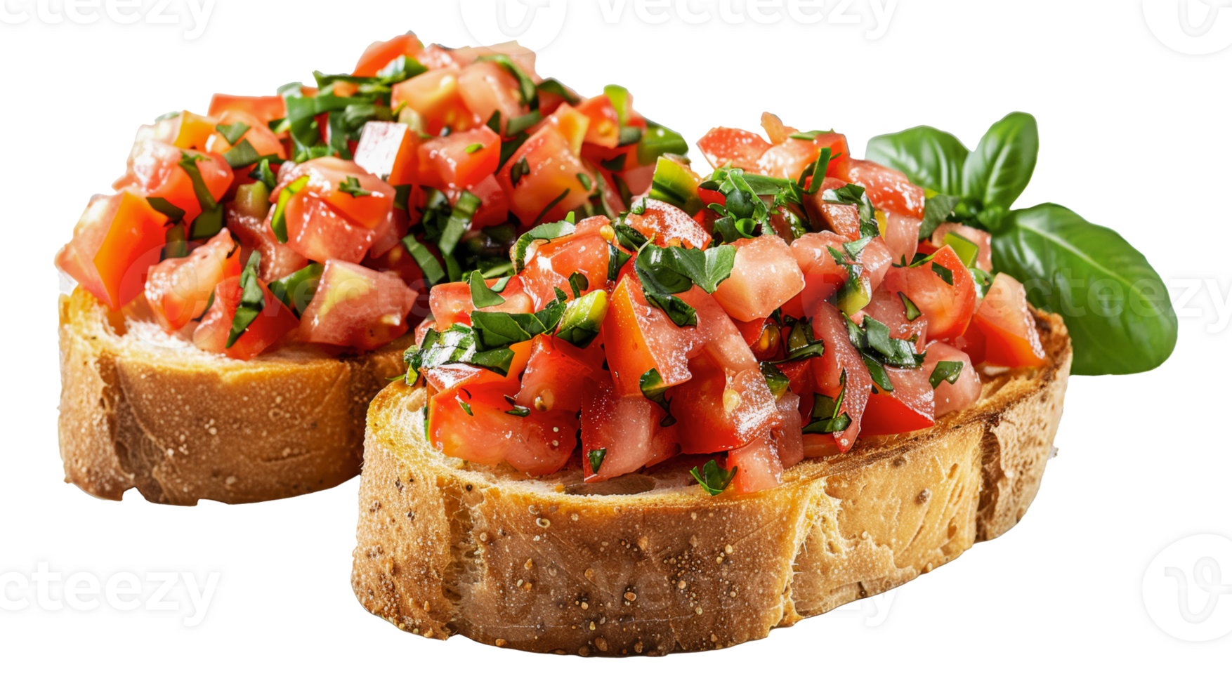 Fresh tomato bruschetta on toasted bread with basil, cut out - stock .. png