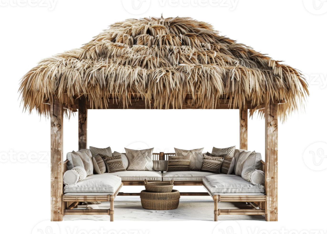Tropical thatched roof hut, cut out - stock .. png