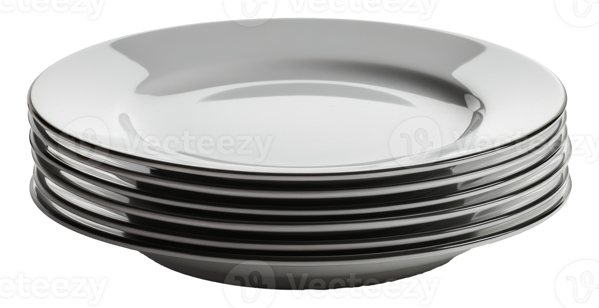 Stack of white ceramic dinner plates, cut out - stock .. png