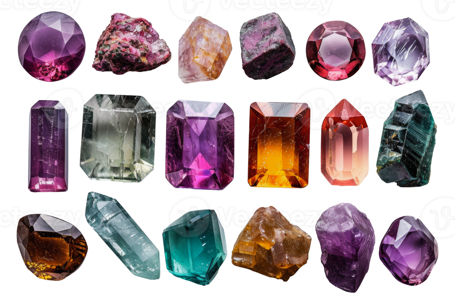 Colorful collection of assorted crystals, cut out - stock . png