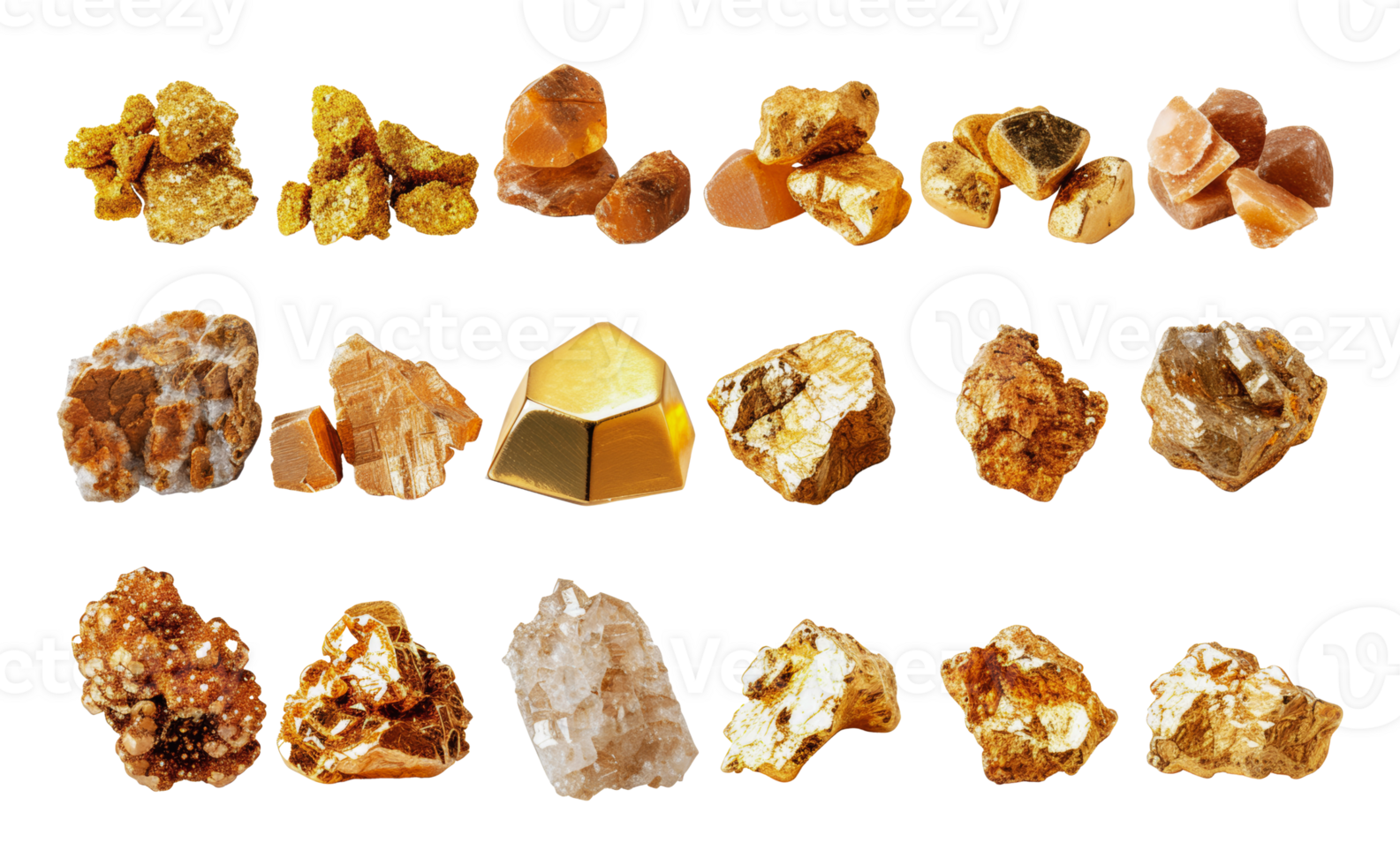 Collection of assorted mineral rocks, cut out - stock .. png