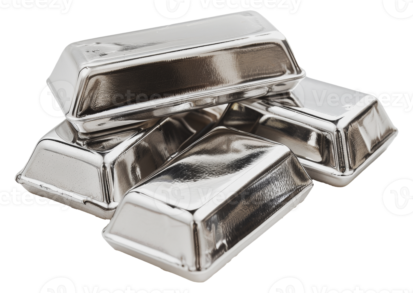 Stacked silver bars, cut out - stock .. png