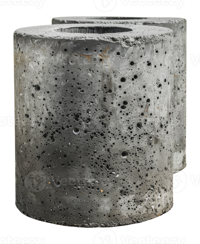 Two weathered concrete cylinders, cut out - stock . png