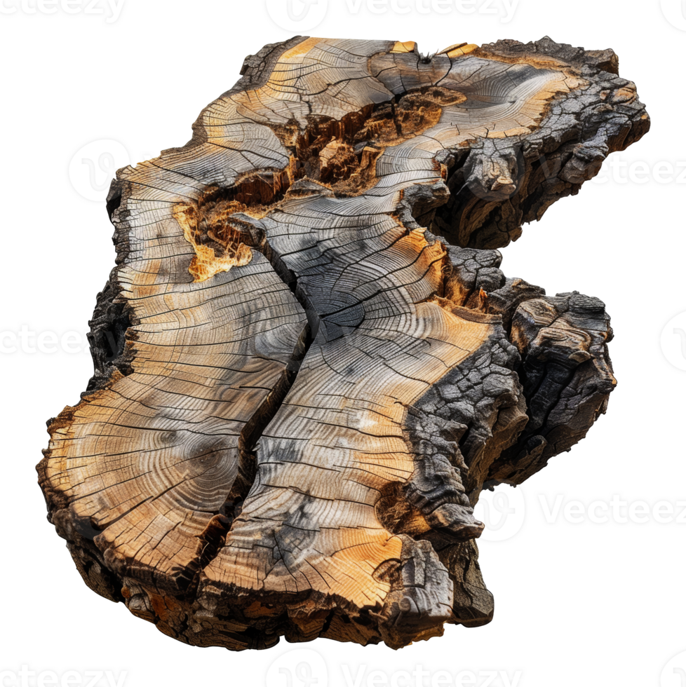 High-detail ancient petrified wood piece, cut out - stock . png