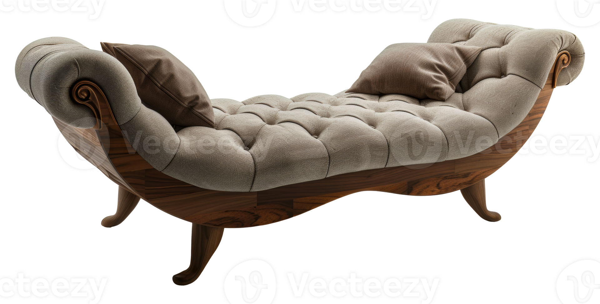 Modern beige sofa with tufted cushions, cut out - stock .. png